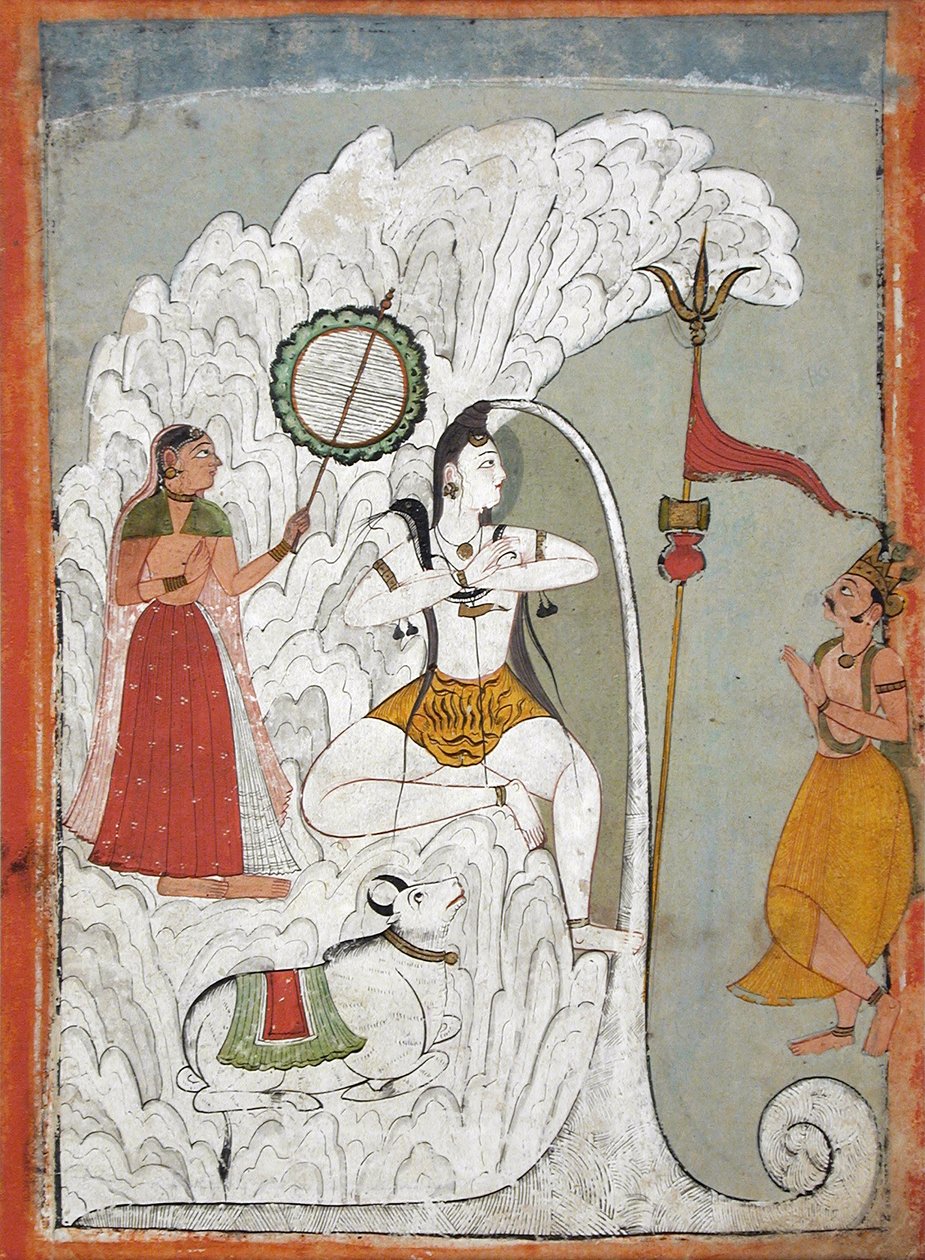 Shiva Bearing the Descent of the Ganges River, folio z hindského rukopisu svatého Narayana, kolem roku 1740 od Indian School