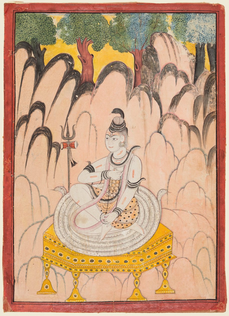 Šiva sedící na trůnu v krajině, asi 1760 (barva na papíře) od Indian School