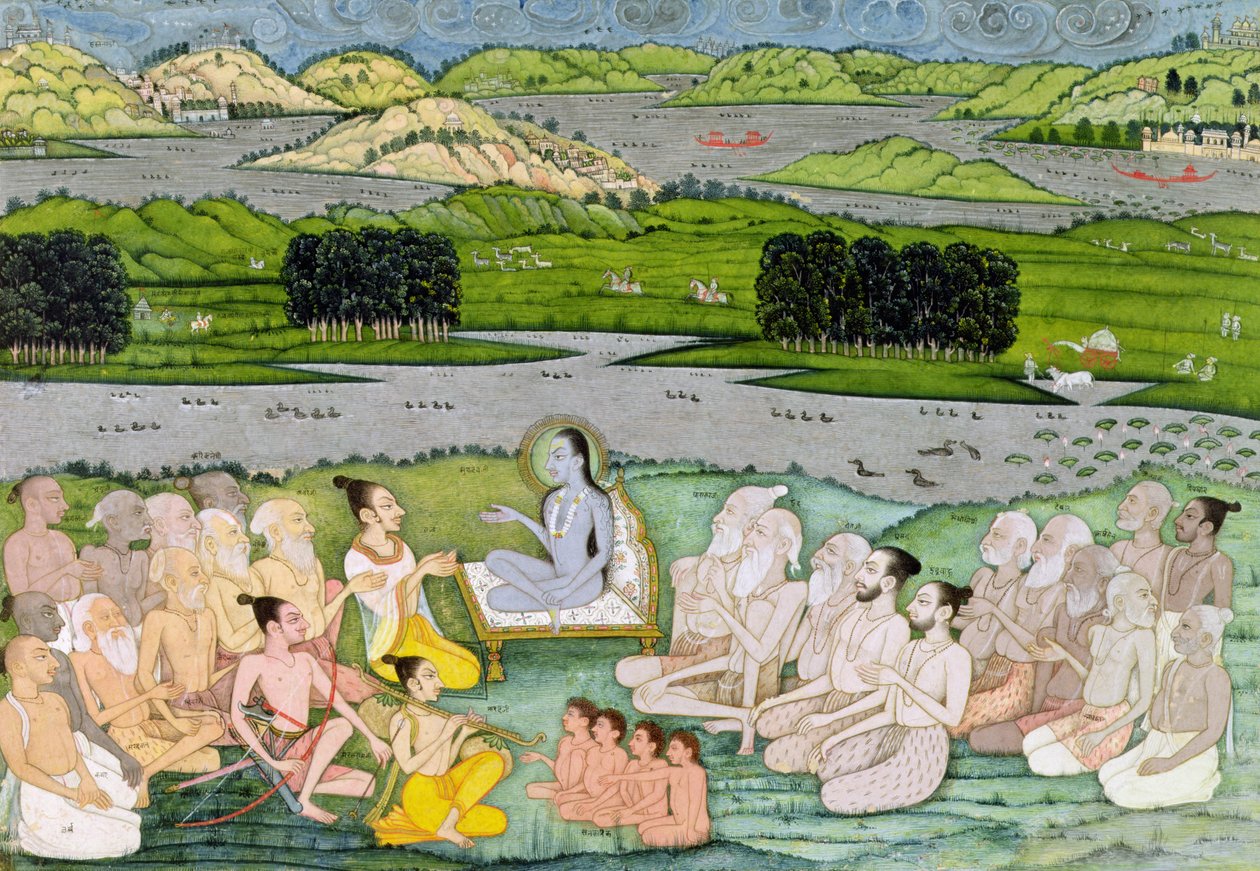 Shri Sukdevji káže v hale Sadhus, Rádžasthán, kolem roku 1757 od Indian School