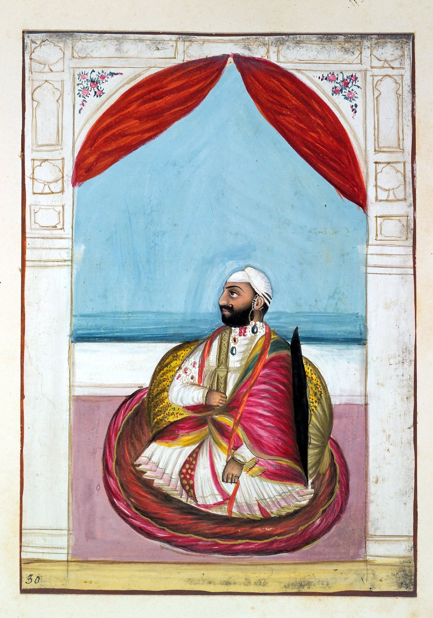 Sirdar Chet Singh, z Království Paňdžáb, jeho vládci a náčelníci, svazek II, svazek 30 akvarelových studií od neidentifikovaného indického umělce, kolem roku 1840 (wc na papíře) od Indian School