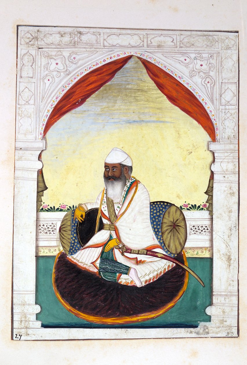 Sirdar Gurmukh Singh Bhai, z Království Paňdžáb, jeho vládci a náčelníci, svazek II, svazek 30 akvarelových studií od neidentifikovaného indického umělce, kolem roku 1840 (wc na papíře) od Indian School