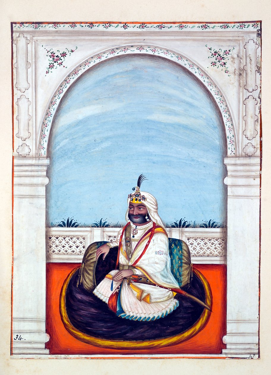 Sirdar Lehna Singh (Majithia), z Království Paňdžáb, jeho vládci a náčelníci, svazek II, svazek 30 akvarelových studií od neidentifikovaného indického umělce, kolem roku 1840 (wc na papíře) od Indian School