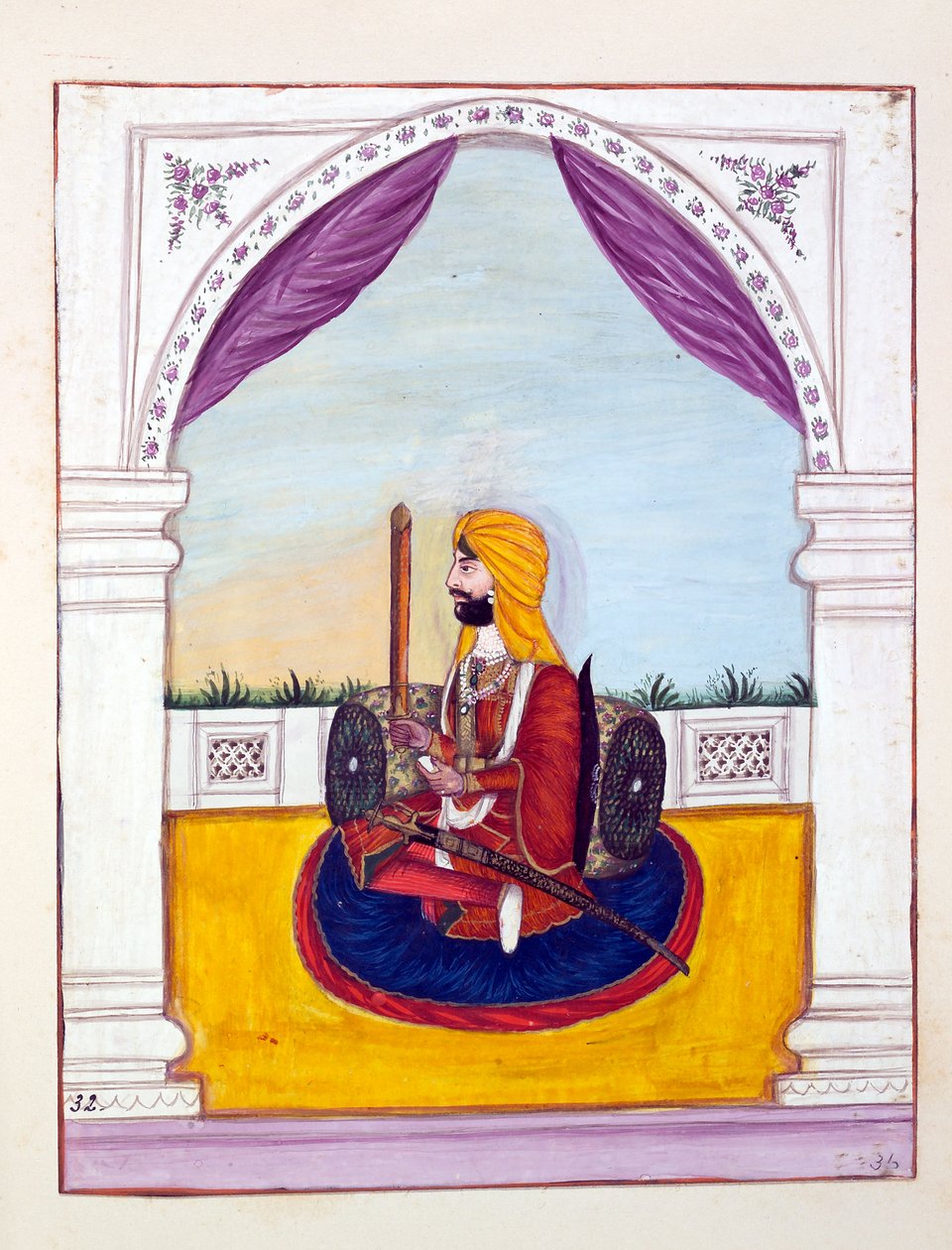 Sirdar Runjodh Singh (Majithia), z Království Paňdžáb, jeho vládci a náčelníci, svazek II, svazek 30 akvarelových studií od neidentifikovaného indického umělce, kolem roku 1840 (wc na papíře) od Indian School