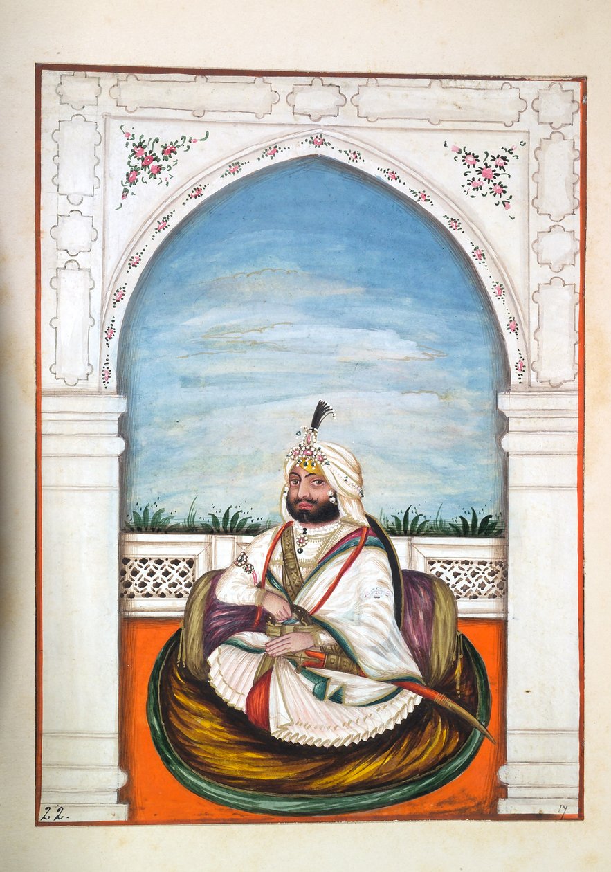 Sirdir Ajit Singh, z knihy Království Paňdžáb, jeho vládci a náčelníci, svazek I, svazek 27 akvarelových studií neznámého indického umělce, asi 1840 (čb na papíře) od Indian School