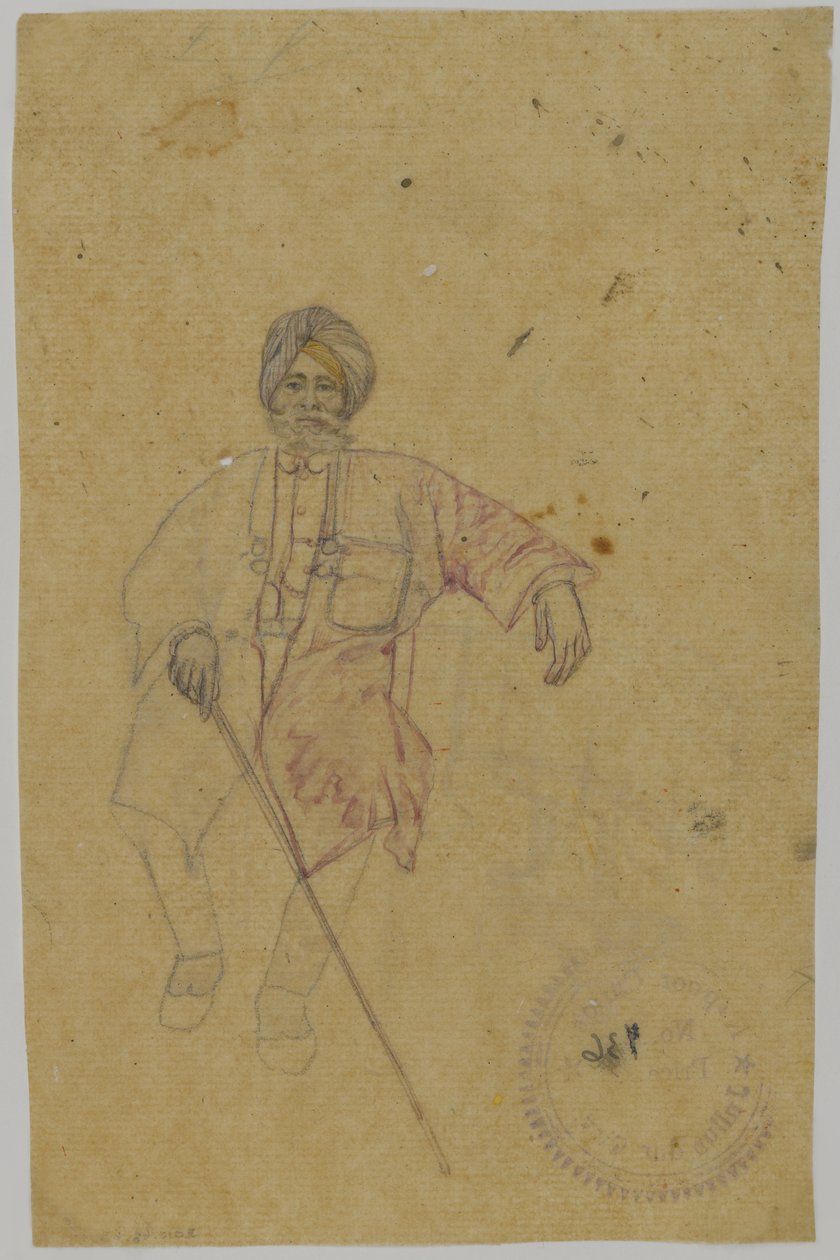 Náčrt maharádže (inkoust na papíře) od Indian School