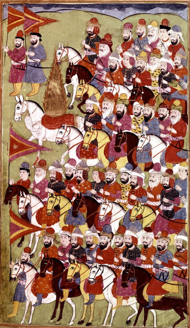 Příběh proroka Mohameda, Hamla-i-Hajdarí, autor: Mirza Muhammad Rafí Bazil, 1808 (tuš a barvy na papíře) od Indian School