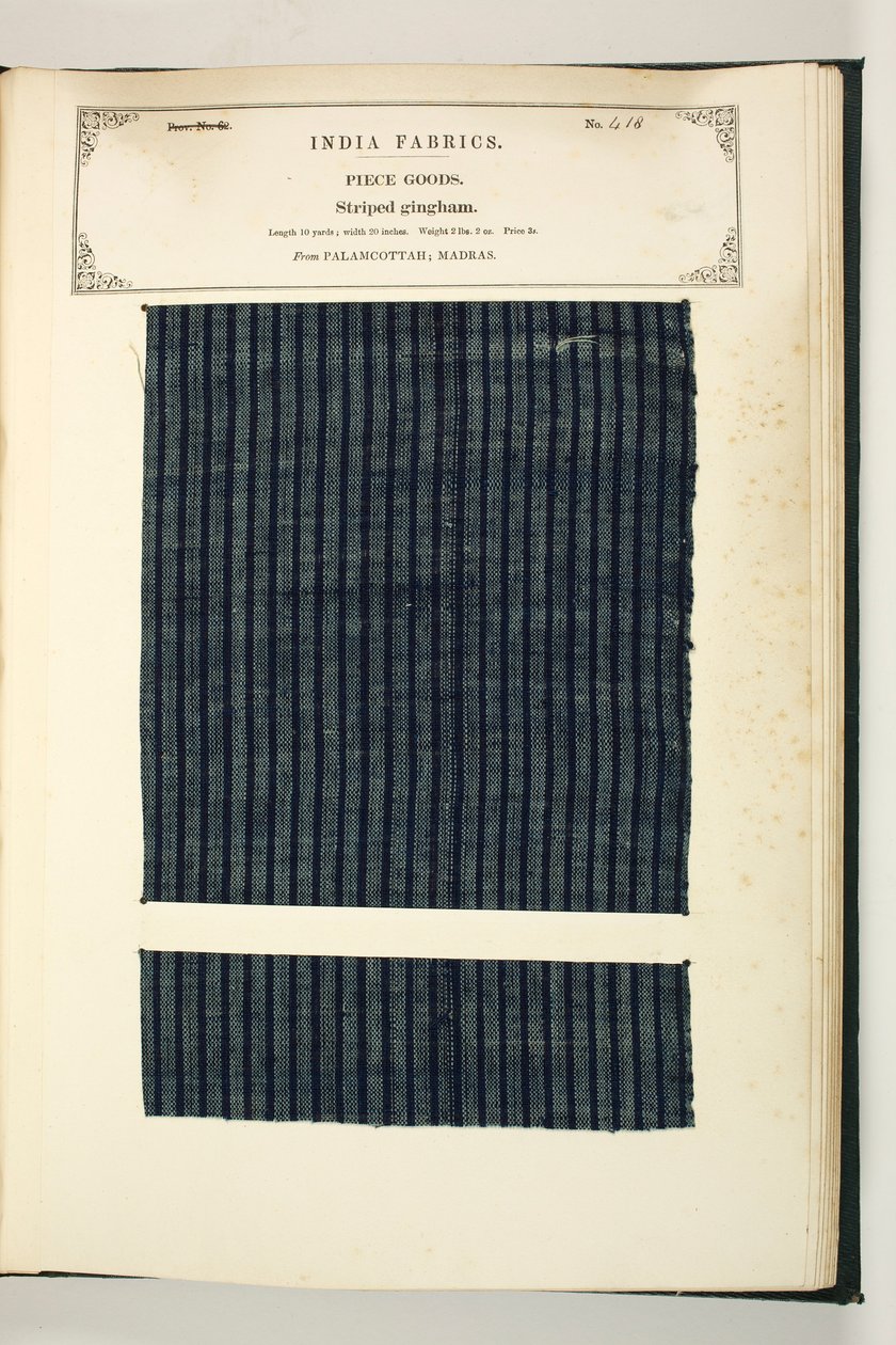 Pruhovaný Gingham, Palamcottah, Madras, Kusové zboží, ze sbírky indických textilních výrobců, John Forbes Watson, publikoval v roce 1866 od Indian School