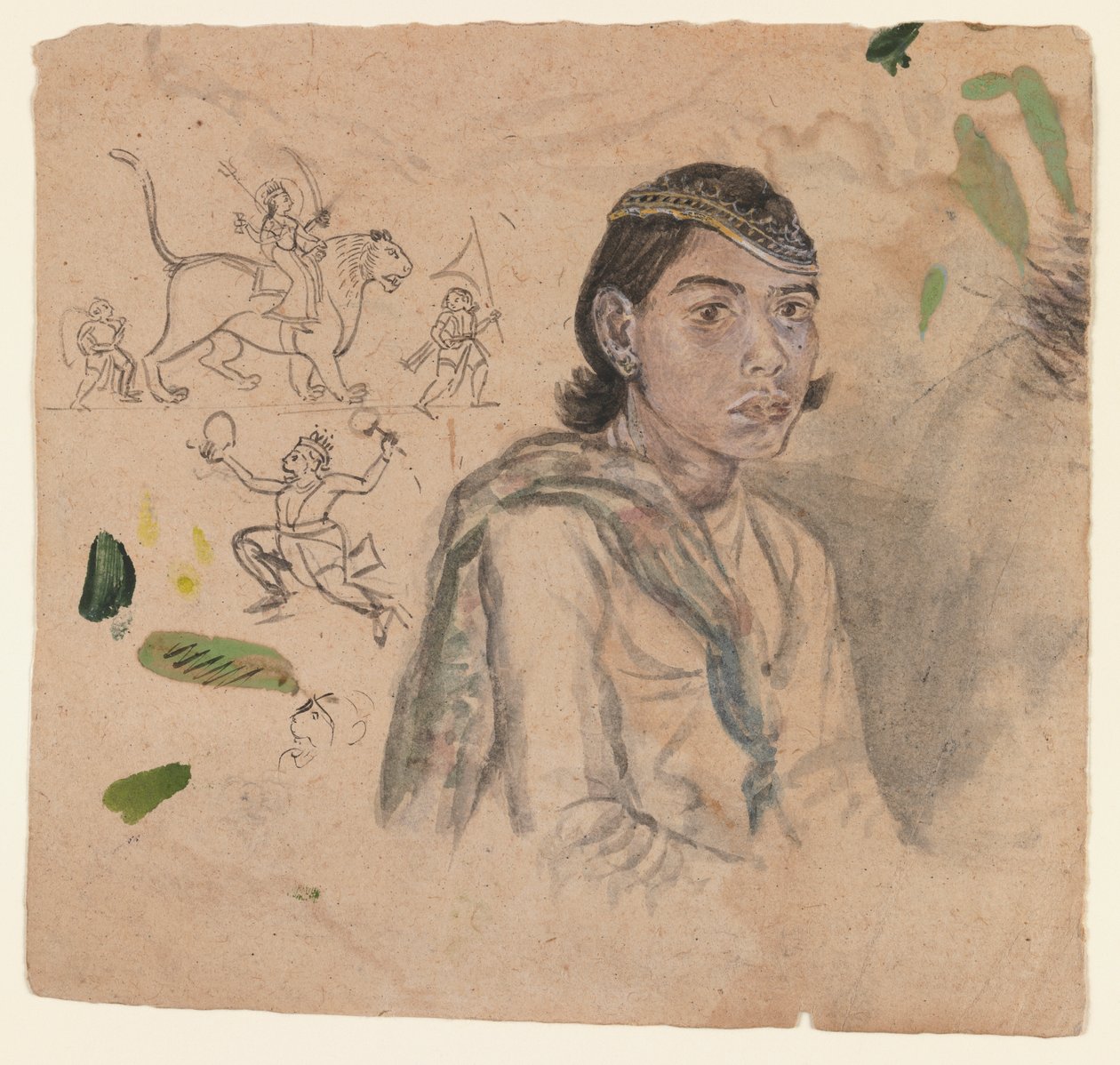 Studie mládeže, cca 1800 (inkoust a světlá barva na papíře) od Indian School