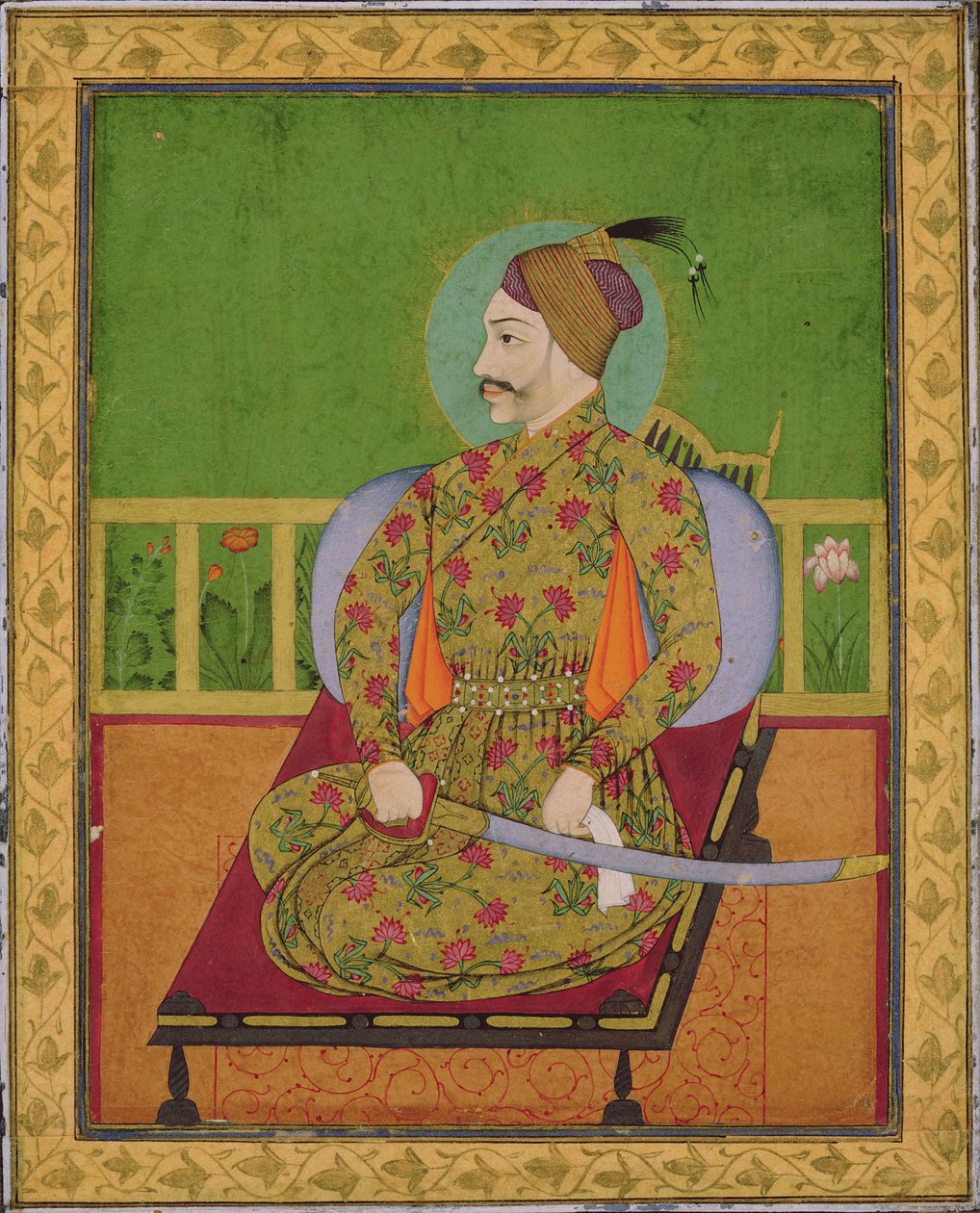 Sultán Abdulláh Qutubshah z Golcondy (1626-72) Dekán, Mughal, cca 1640 (kvaš se zlatem a stříbrem na papíře) od Indian School