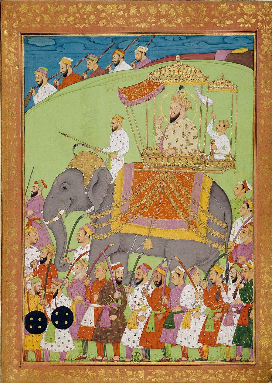 Sultan Babes na slonovi. Indické a perské miniatury v „Dějinách Indie od Tamertante po Orangreyb““ od Niccolo Manucciho (1638-1717). B.N., Paříž. od Indian School
