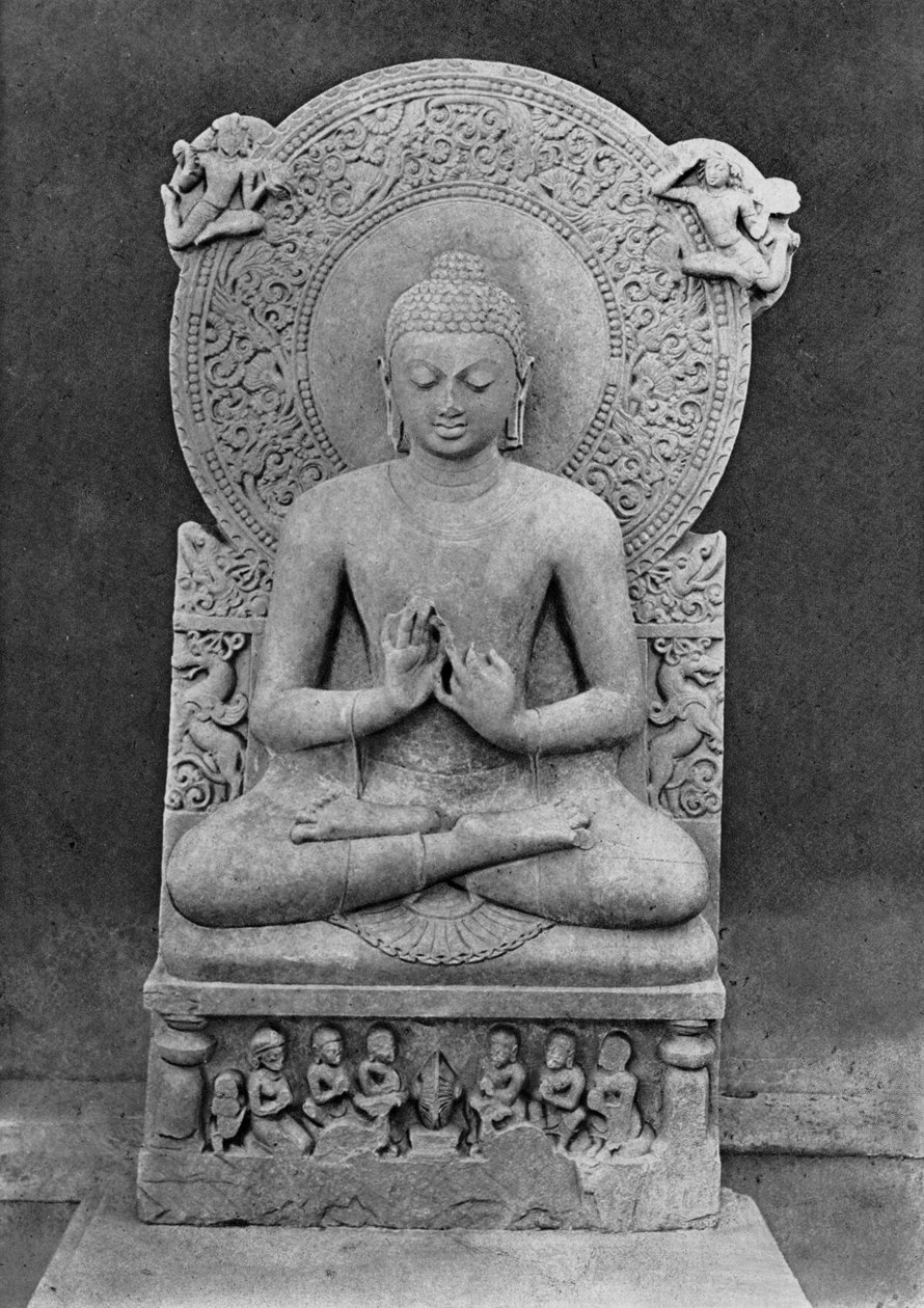 Výuka Buddhy (Dharmacakra mudrā) (pískovec) od Indian School
