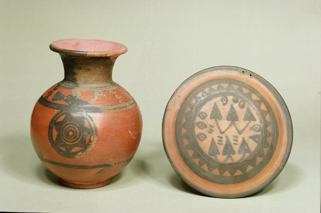 Terakotová nádoba a víko, ze hřbitova H v Harappa, Indus Valley, 1500 př.nl-1200 př.nl (terakota) od Indian School