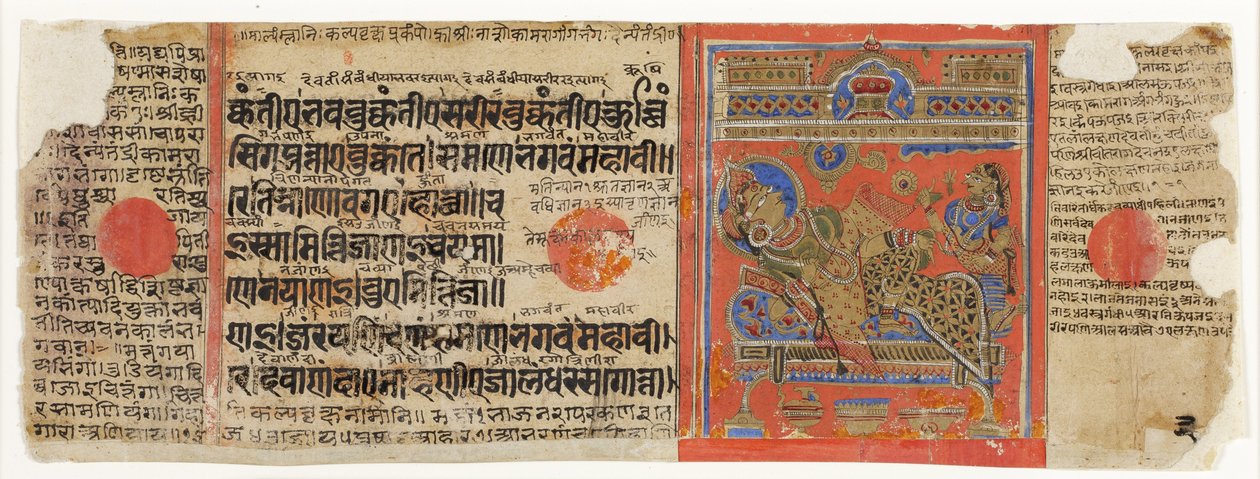 Brahmani Devananda na pohovce, z Kalpasutry (neprůhledné wc na papíře) od Indian School