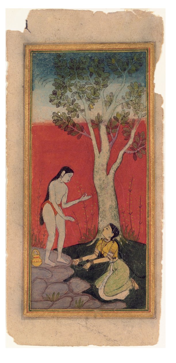 The Celestial Nymph Pleads with the Sage, cca 1600 (neprůhledné wc a zlato na papíře) od Indian School