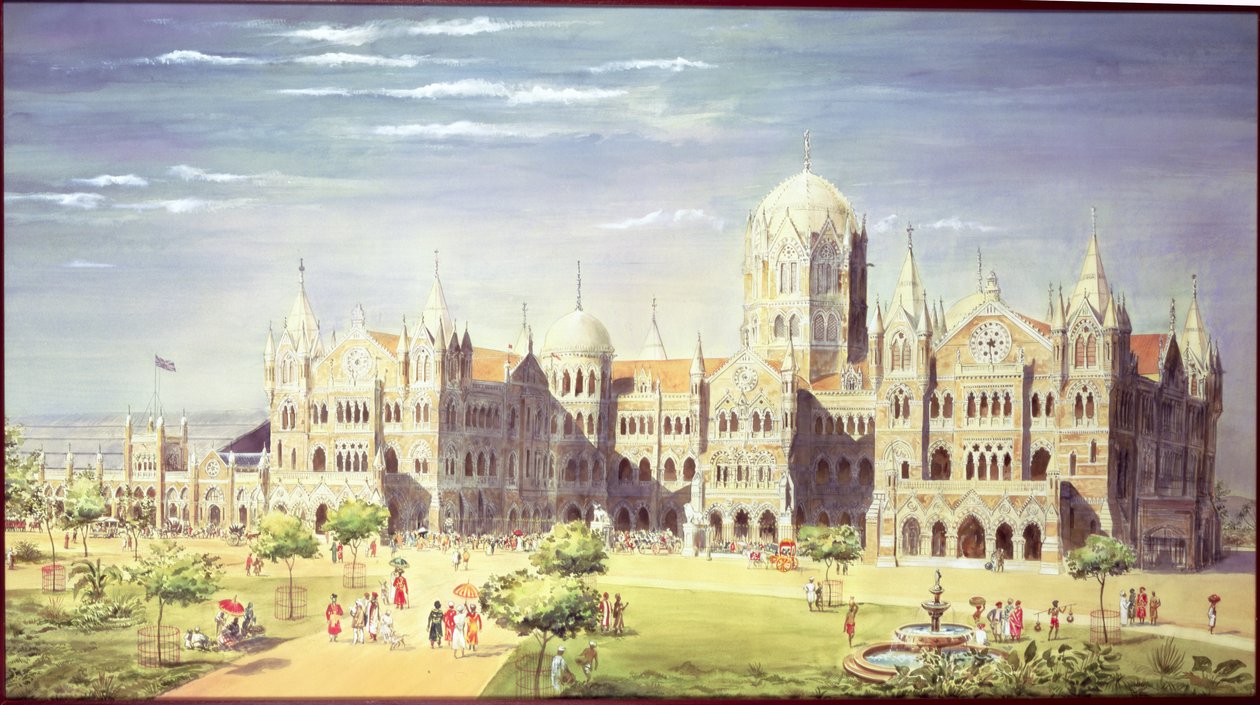 The Chhatrapati Shivaji Terminus Station, Mumbai, Indie, 1900 (barva těla na papíře) od Indian School
