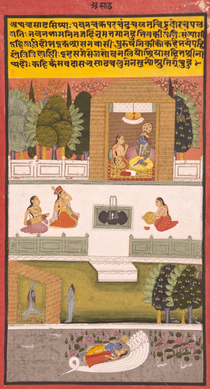 Osmý měsíc: Asadha, 1730 (neprůhledné wc a zlato na papíře) od Indian School