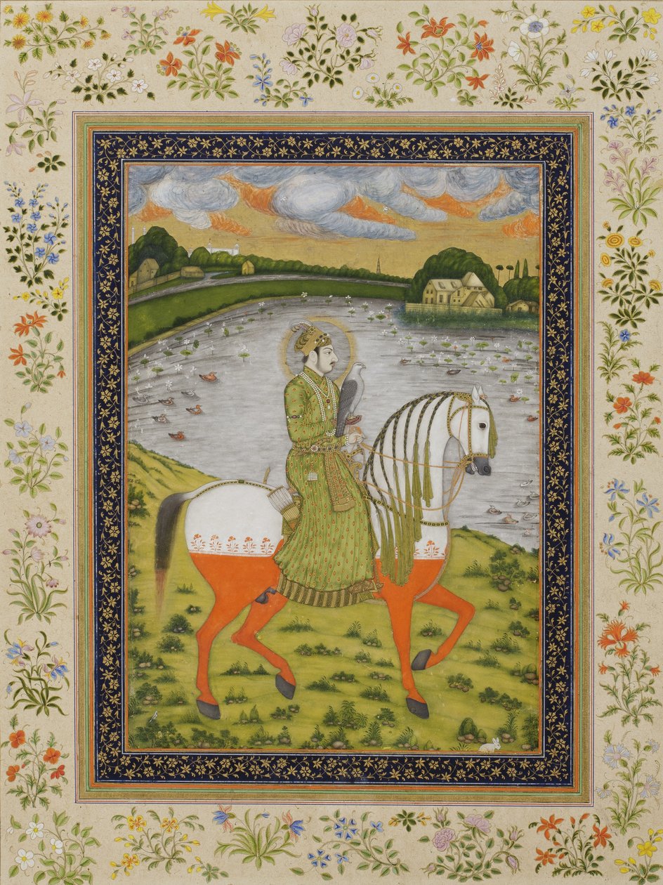 Císař Muhammad Shah, jezdec, v loveckém poli, kolem roku 1750 (neprůhledné wc a zlato na papíře) od Indian School