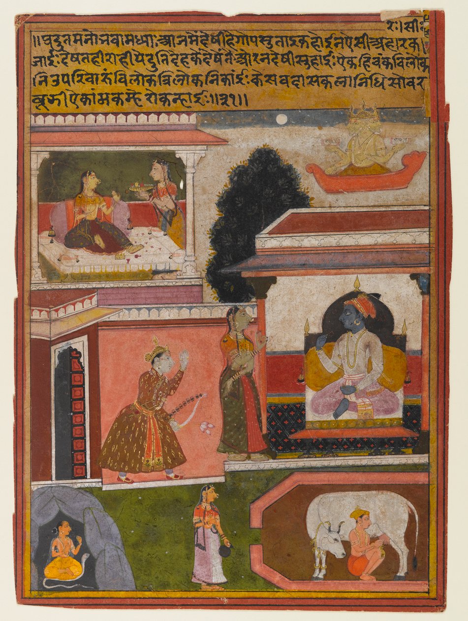 Hrdinka, jejíž touhy jsou zjevné, stránka ze série Rasikapriya, cca 1660-1690 (neprůhledné wc a zlato na papíře) od Indian School