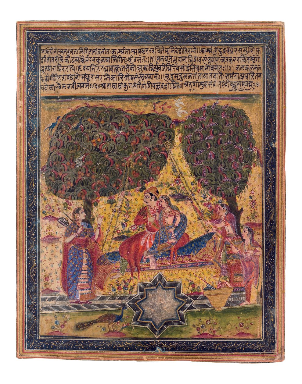 The Musical Mode, Vasant, cca 1675 (neprůhledné wc a zlato na papíře) od Indian School