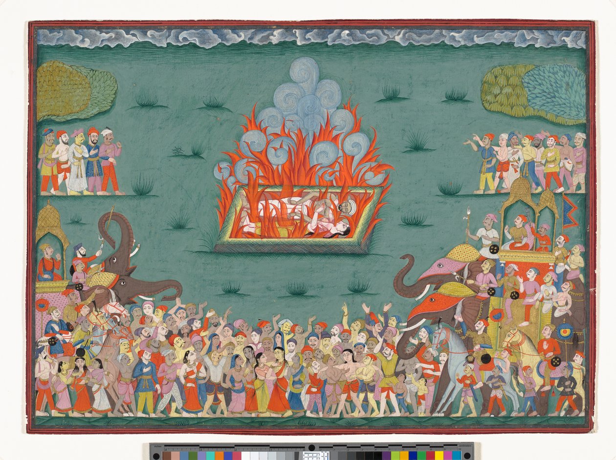 Sati z Ramabai, manželka Madhavrao Peshwa, kolem 1772-75 (akvarel a zlato na papíře) od Indian School