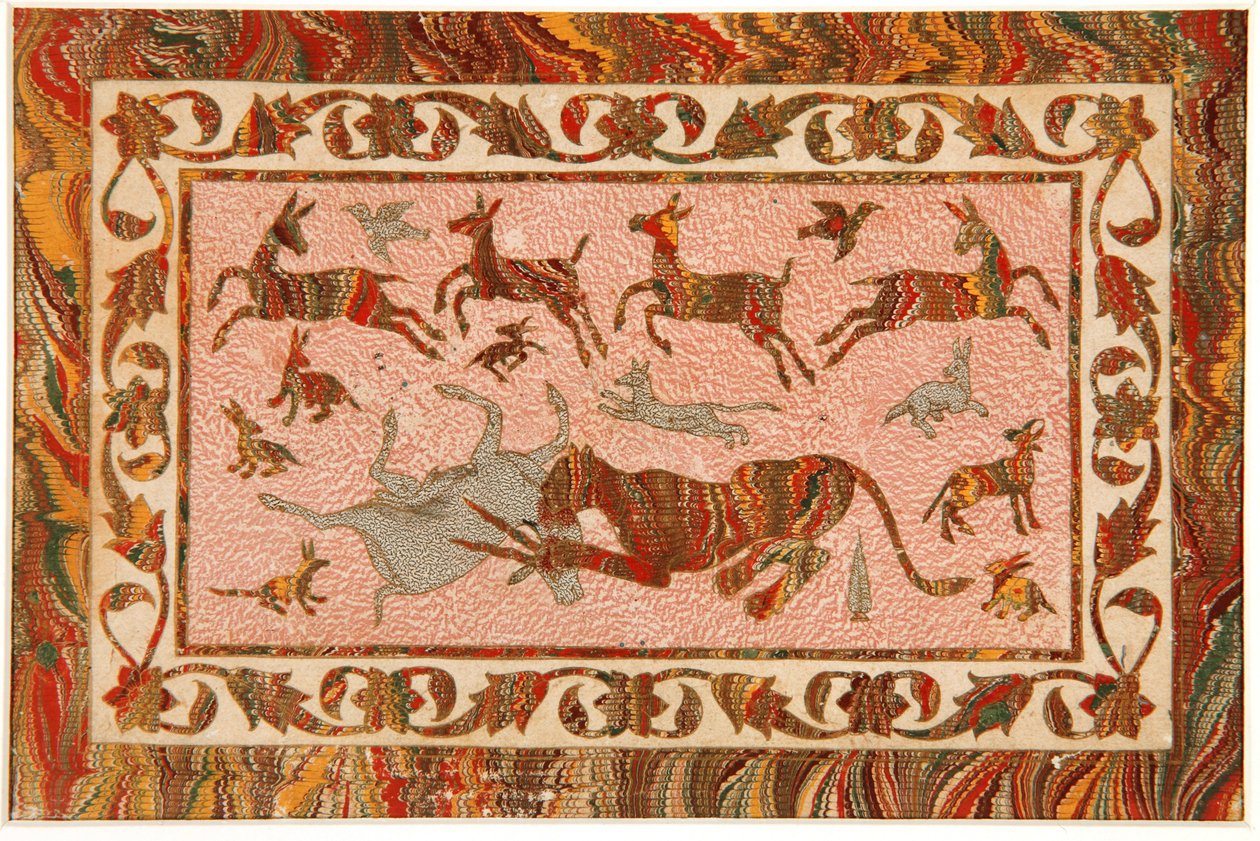 The Tigers Prey, cca 1650 (neprůhledné wc a zlato na papíře) od Indian School
