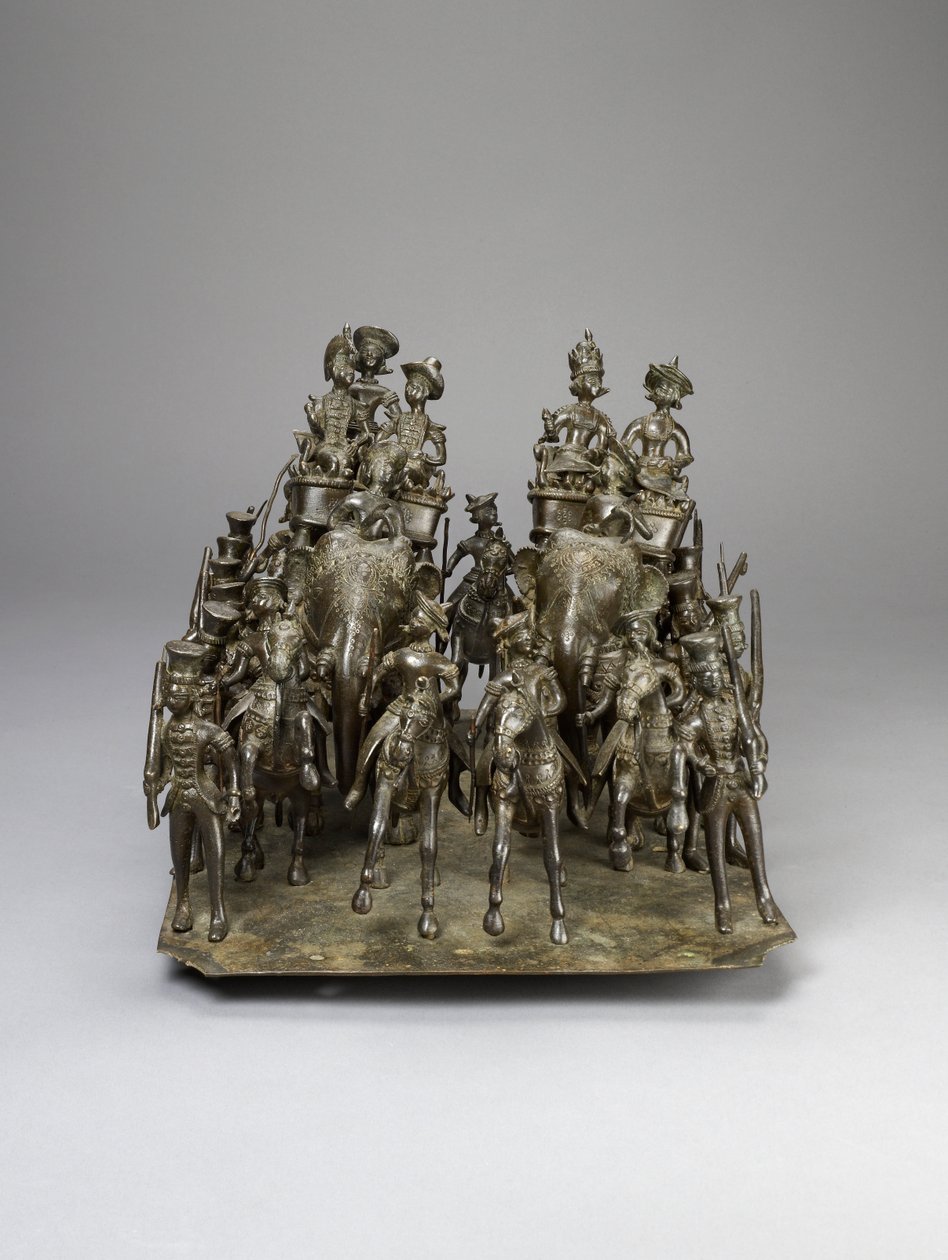 Kavalkáda krále Oudhu na koni s britským obyvatelem na slonech, kolem roku 1820 (bronz) od Indian School
