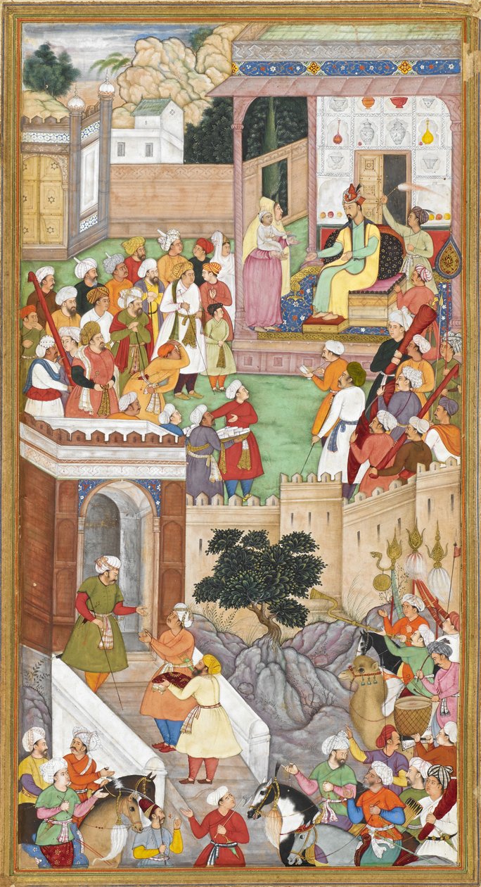 Mladý Akbar představený Humájúnovi (indický mughalský císař) v Kábulu od Indian School