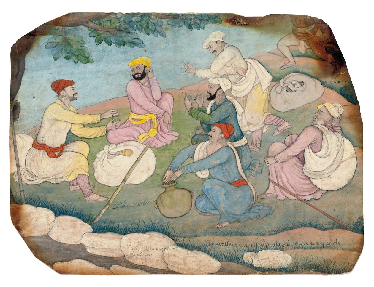 Cestovatelé užívající hudbu u cesty, polovina 18. století od Indian School