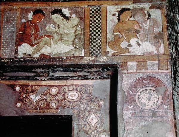 Dva páry, z interiéru jeskyně 17 (freska) od Indian School