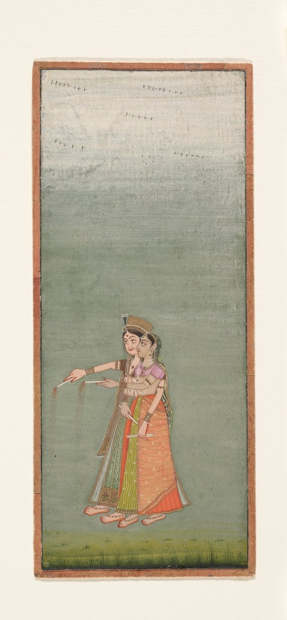 Dvě dvorní dámy s ohňostrojem, kolem 1725 od Indian School