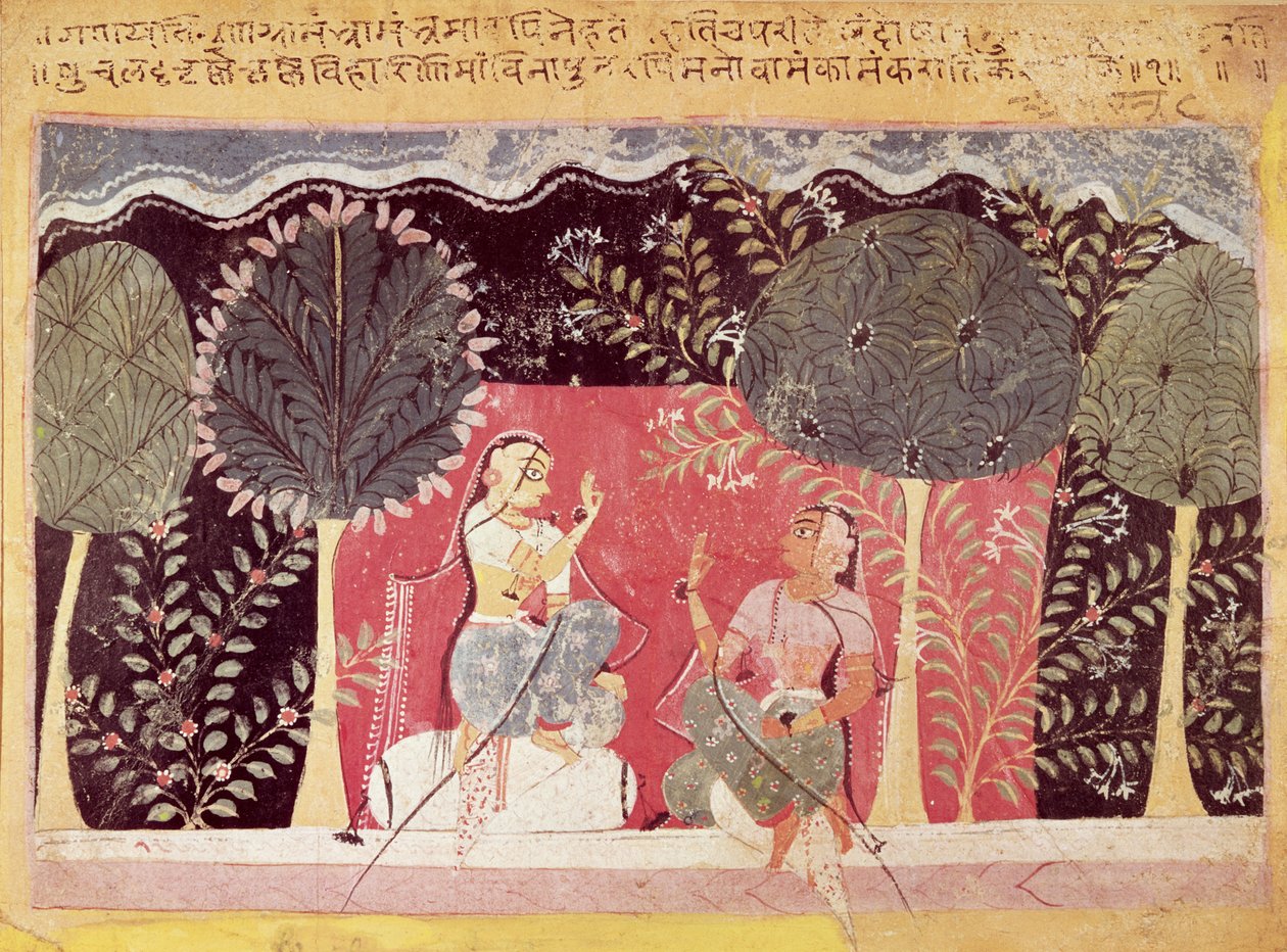 Dva princové v zahradě, z Gita Govinda od Indian School