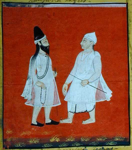 Dva putující muslimští faqirové (jangam) náboženští žebráci, Udaipur, kolem 1810-20 (kvaš na papíře) (detail) (viz také 136600) od Indian School