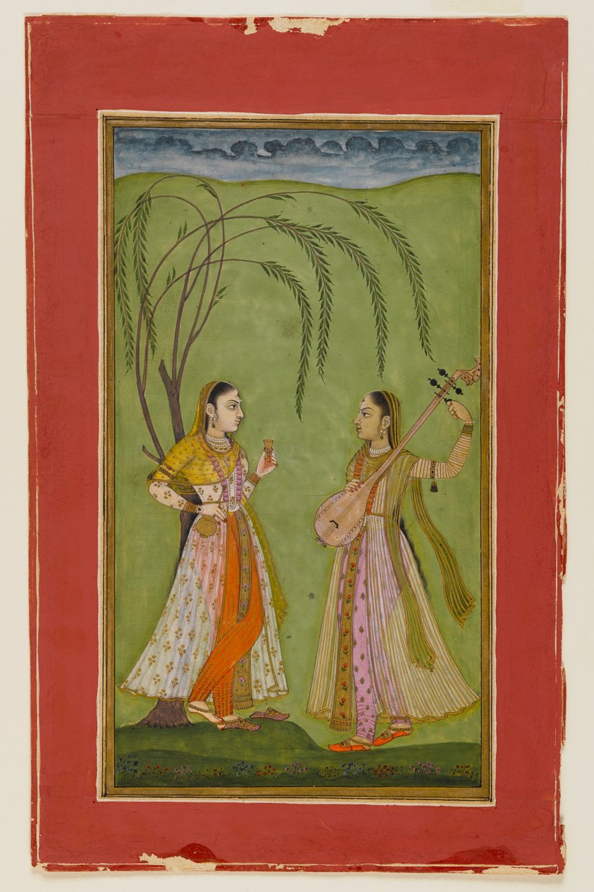 Dvě dámy v krajině, cca 1725 (neprůhledné wc na papíře) od Indian School