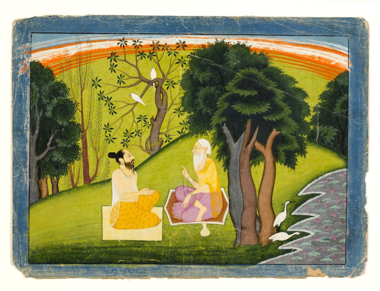 Dva mudrci v diskuzi v krajině, cca 1785 (neprůhledné wc a zlato na papíře) od Indian School
