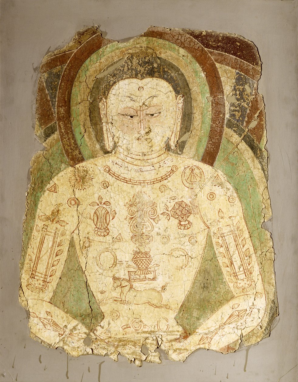 Vairocana Buddha, z pustiny Bali, 7.-8. století (nástěnná malba) od Indian School