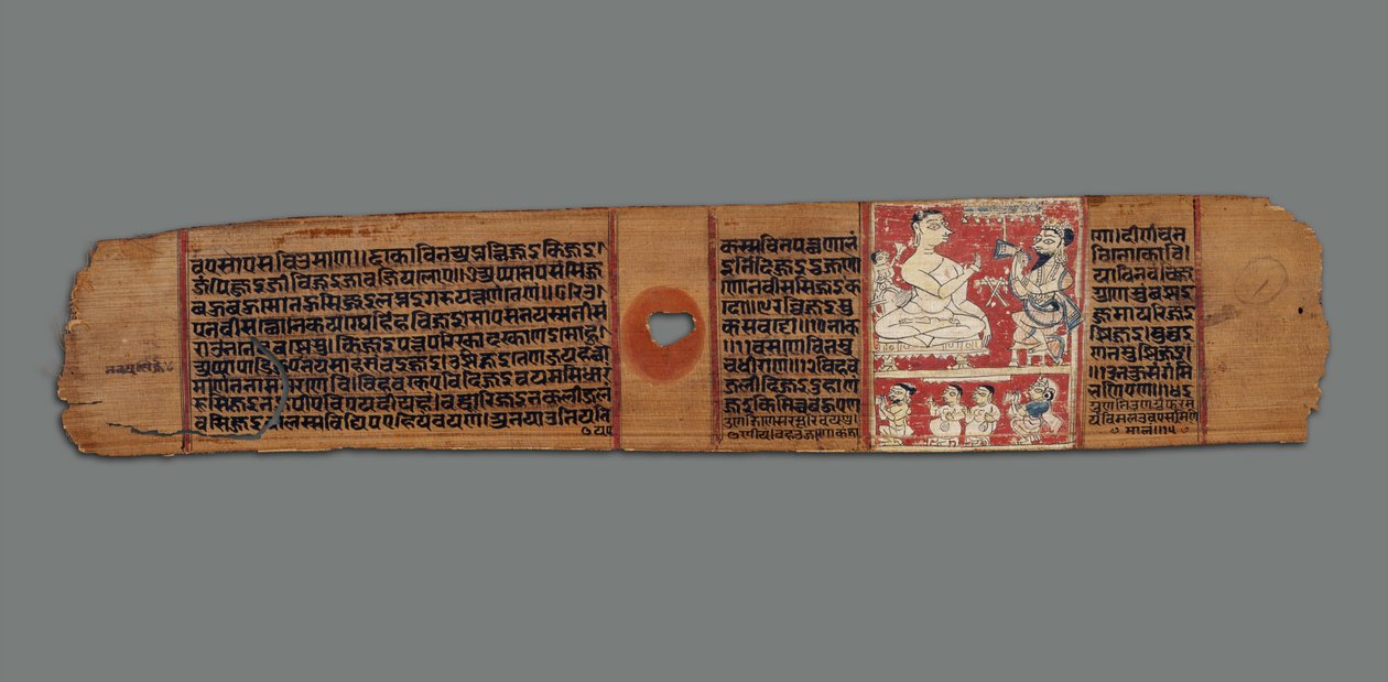 Vimalaprava konverzuje s Raji a Lakshmi, cca 1300 (neprůhledné wc na palmovém listu) od Indian School