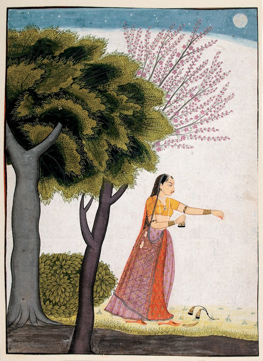 Vipralabdha nayika, cca 1770 (neprůhledné wc a zlato na papíře) od Indian School