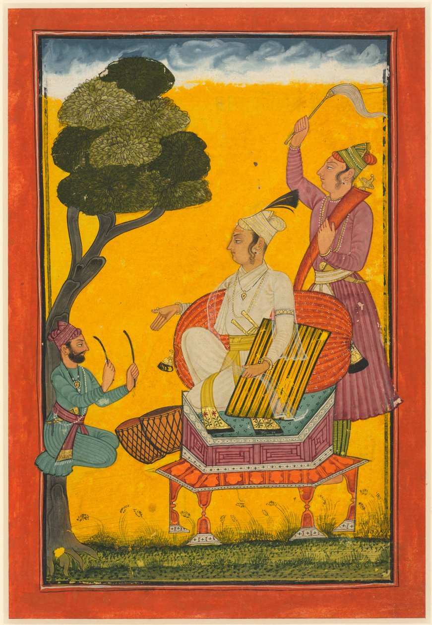 Vivaca Ragaputra, list ze série Ragamala, asi 1700-20 (neprůhledný akvarel a zlato na papíře) od Indian School