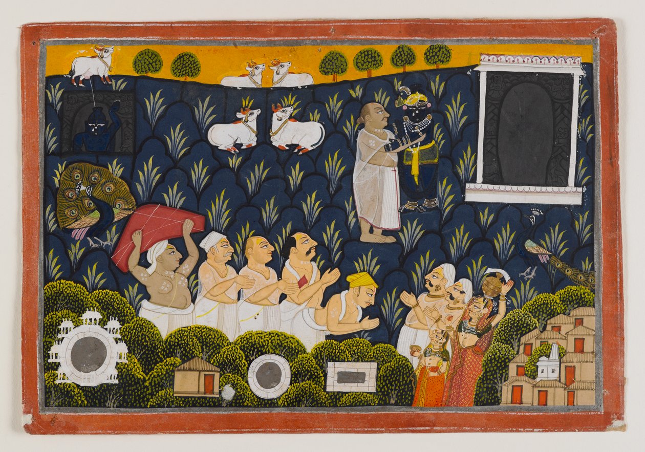 Uctívání Krišny, cca 1800 (neprůhledné wc na papíře) od Indian School
