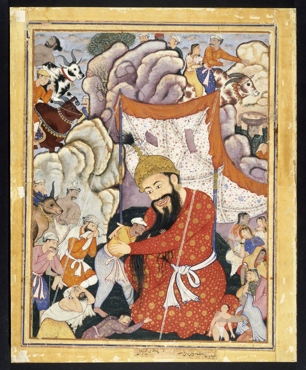 Zumurrud Shah bere útočiště v horách, ca. 1570 (neprůhledný akvarel a zlato na bavlněné tkanině) od Indian School