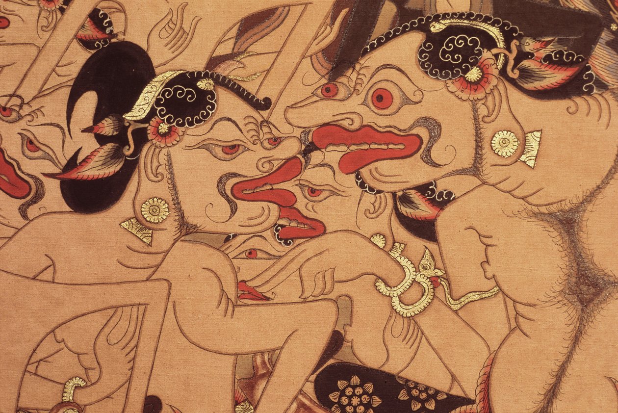 Detail svitku Wayang Beber (akvarel na papíře) od Indonesian Indonesian