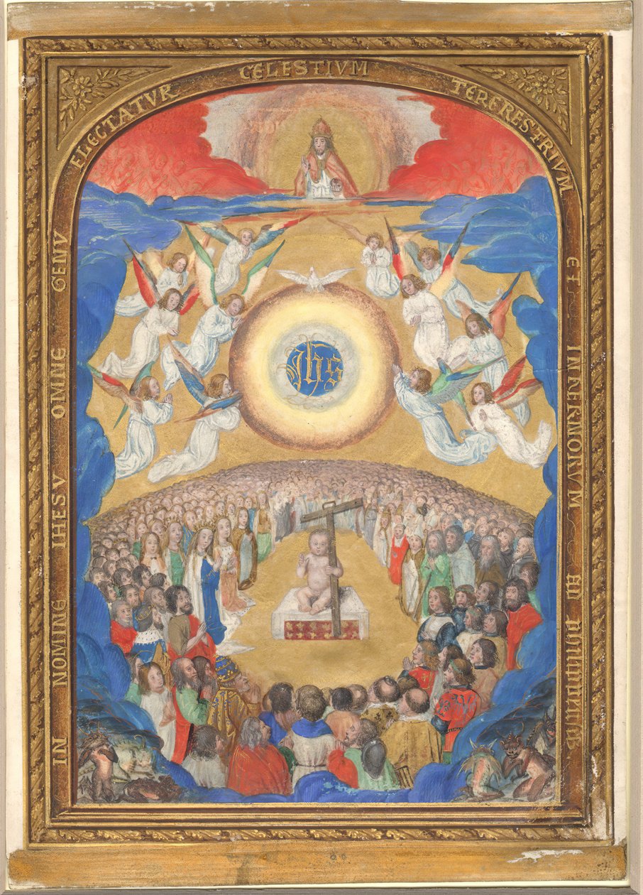 Rukopisný list s klaněním se Svatému jménu, z Knihy hodin, po roce 1530. od Influence of Simon Bening