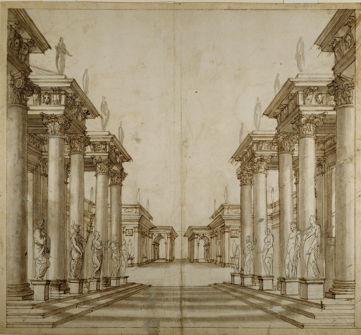Římské atrium (pero a inkoust na papíře) od Inigo Jones
