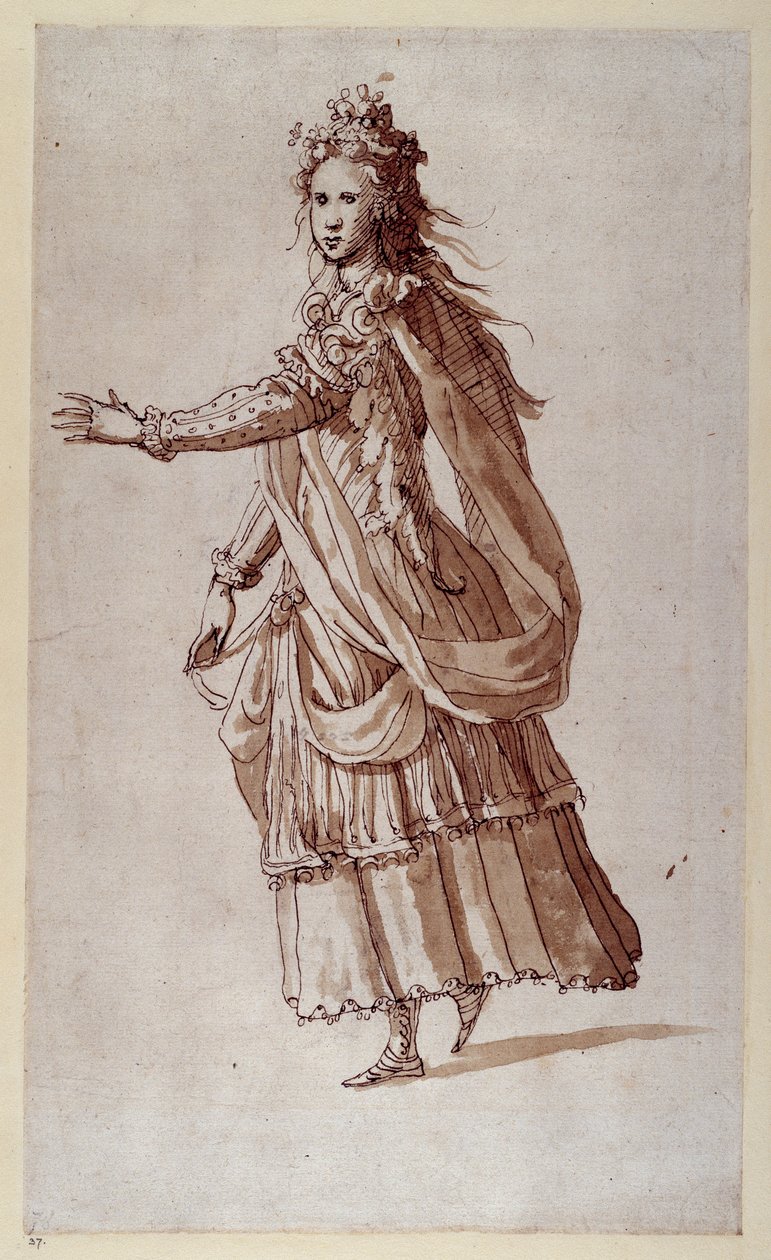 Dáma jako Naiad (pero a inkoust na papíře) od Inigo Jones