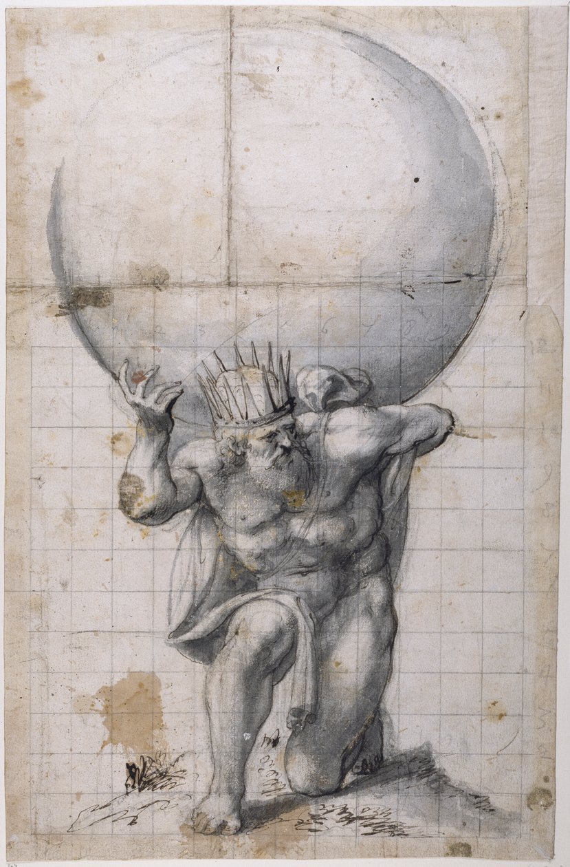 Atlas: zadní závěrka nebo scéna uvolnění (pero a inkoust na papíře) od Inigo Jones