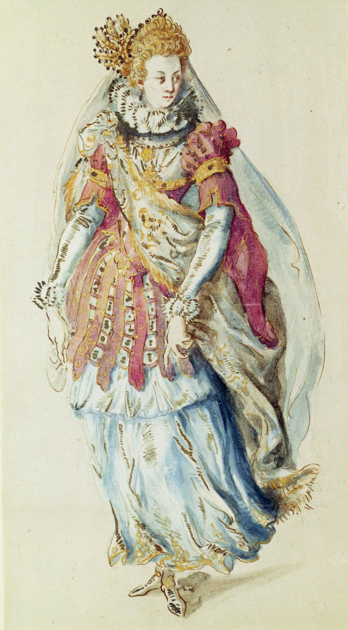 Návrh kostýmu pro Lady Masquer od Inigo Jones