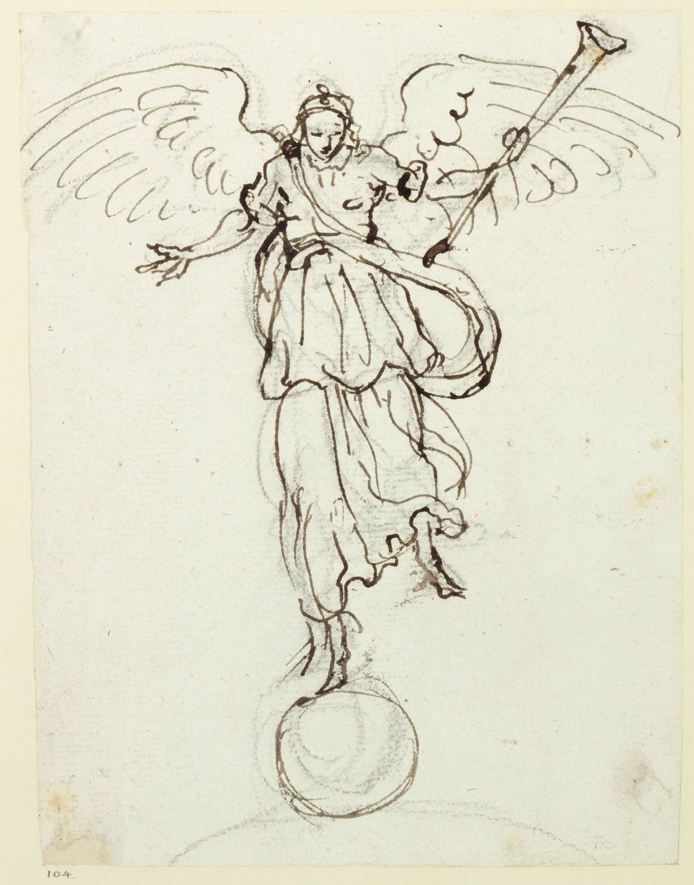 Fame, předběžná skica, cca 1631 (pero a inkoust na papíře) od Inigo Jones