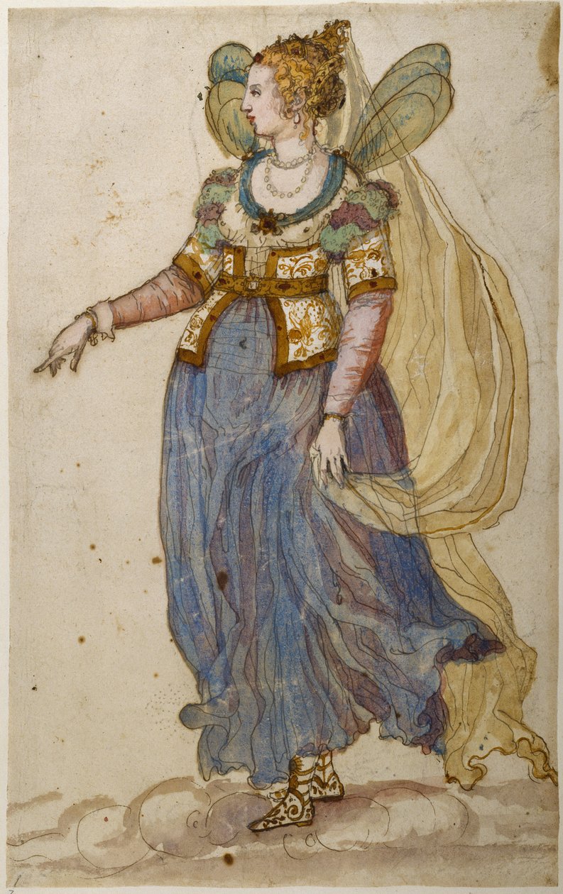 Lady maškarní (akvarel na papíře) od Inigo Jones