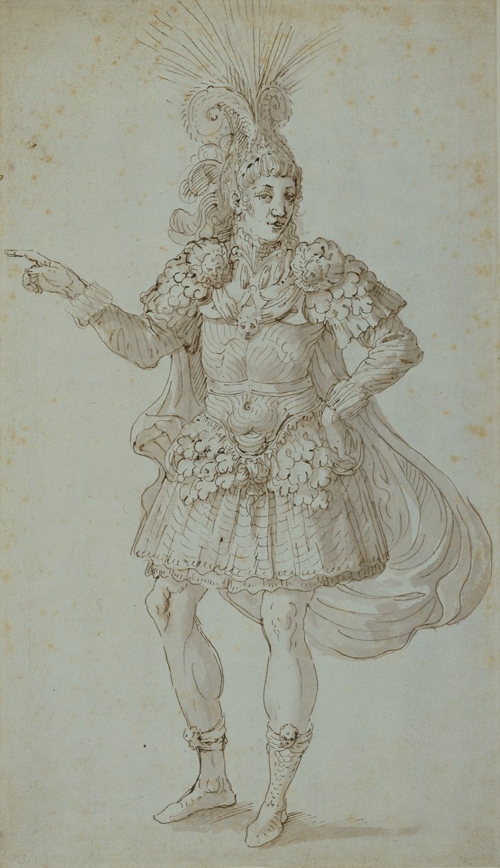 Kostým maskéra (pero a inkoust na papíře) od Inigo Jones