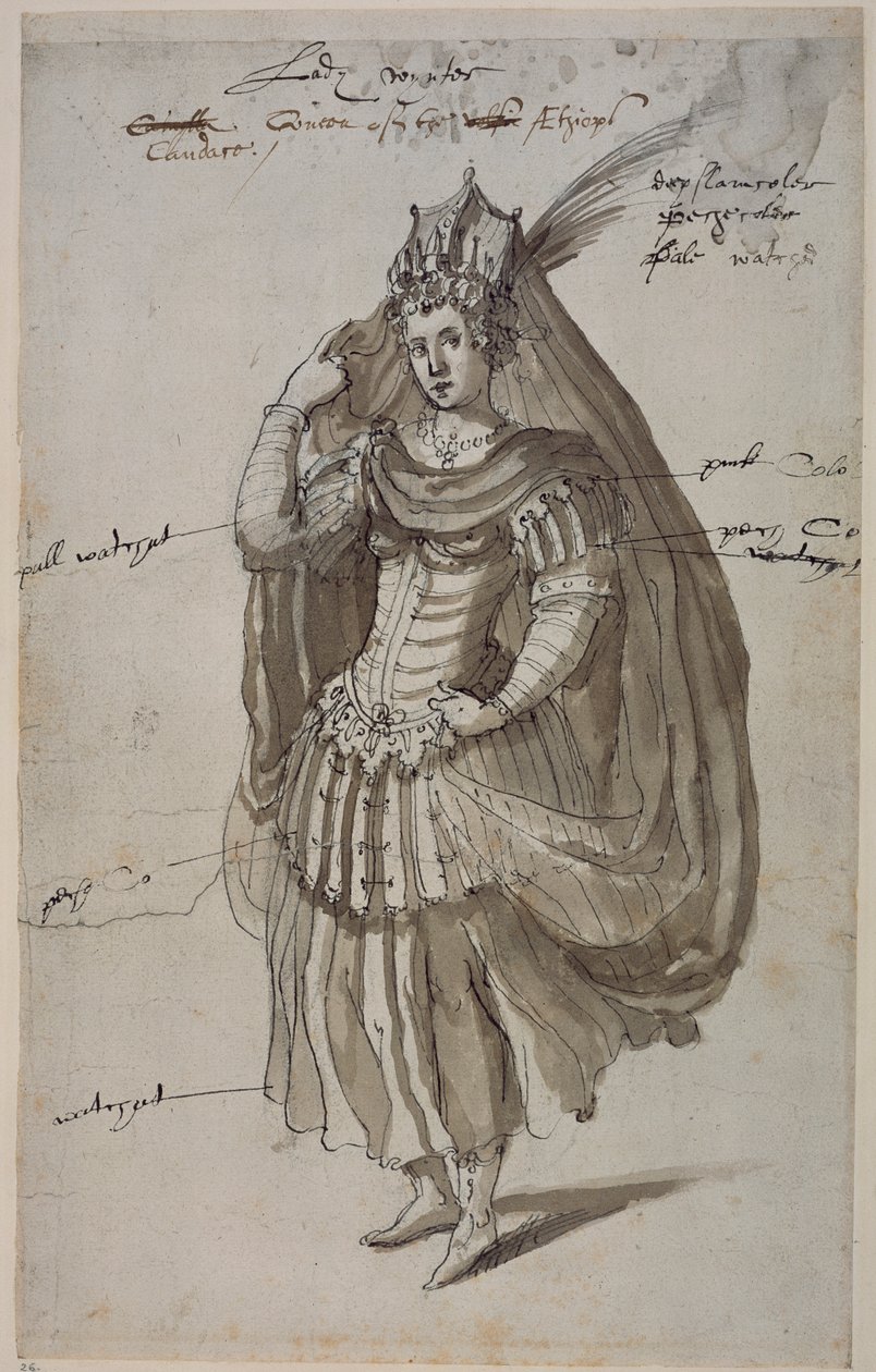 Queen Candace, cca 1609 (pero a inkoust na papíře) od Inigo Jones